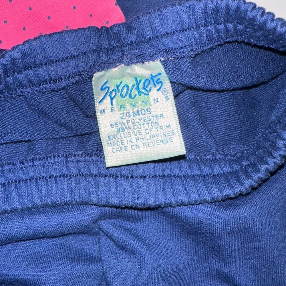 VTG SPROCKETS Mervyns Kids 24M 3 piece set PINK & BLUE colorful ruffle embroider